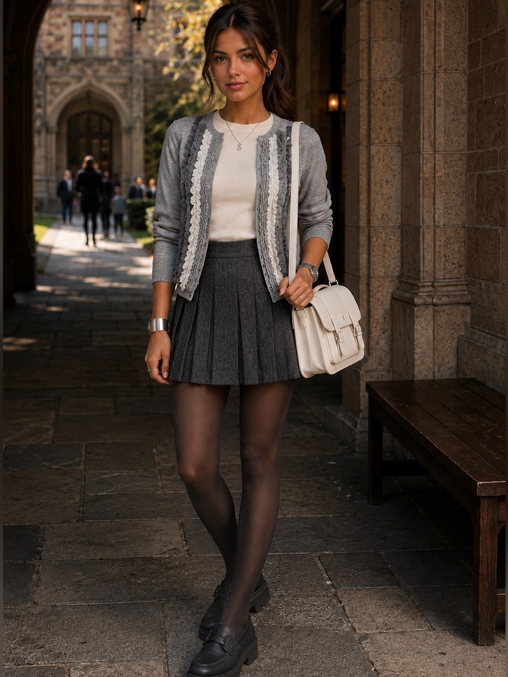 Banana Republic Silk Wool Blend Gray Ruffle Cardigan Sweater | Romantic Luxe